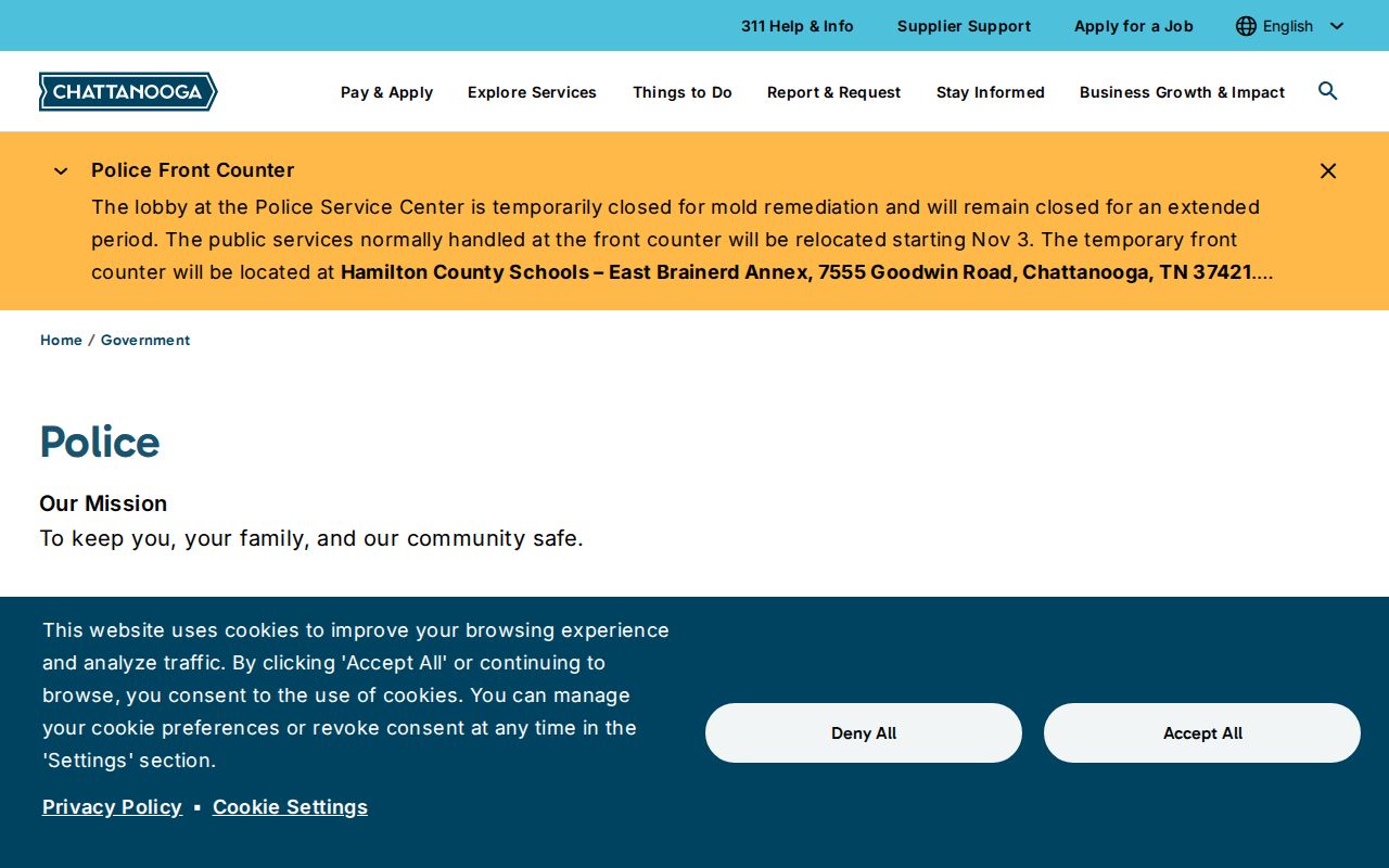 Chattanooga Police Department records and service page