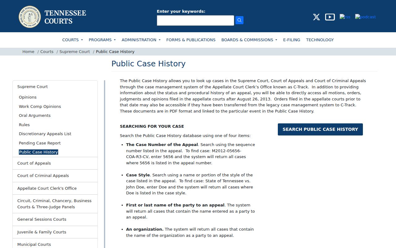 Hamilton County criminal court appeal case lookup in Tennessee C-Track