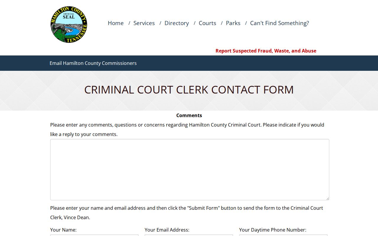 Hamilton County court case lookup clerk contact form
