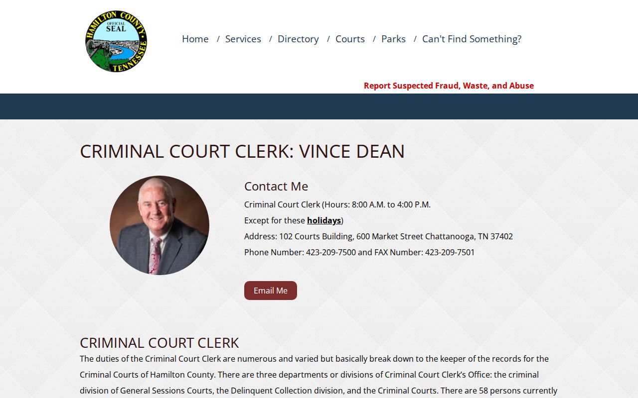 Hamilton County criminal court clerk record information