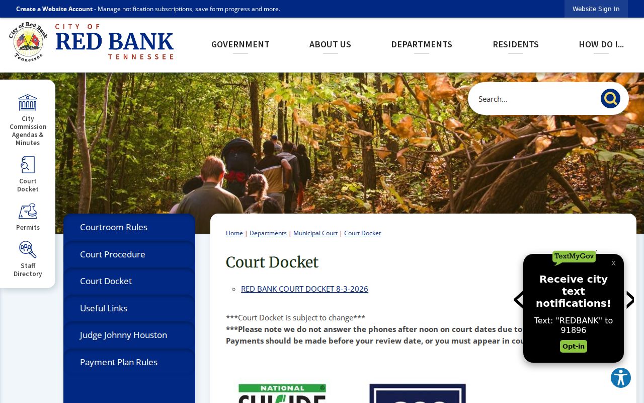 Red Bank Municipal Court dated docket page