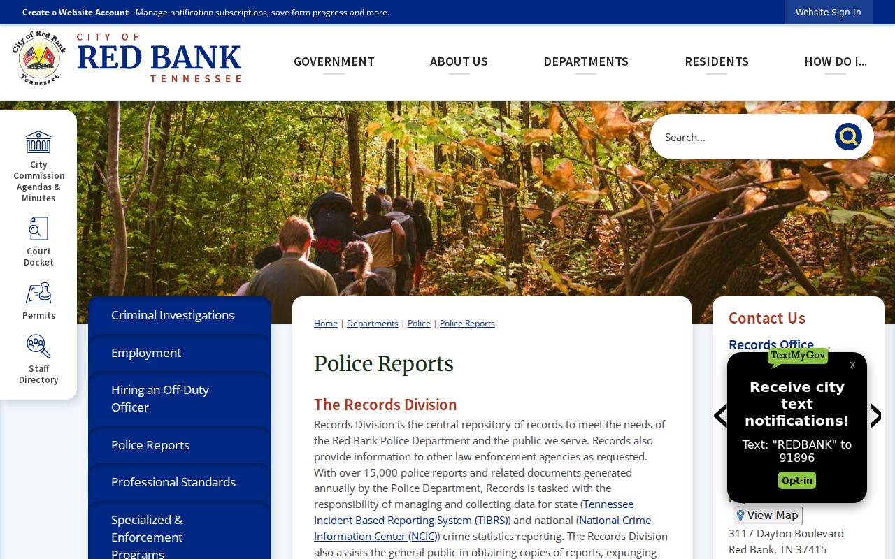 Red Bank Police Reports and records office page